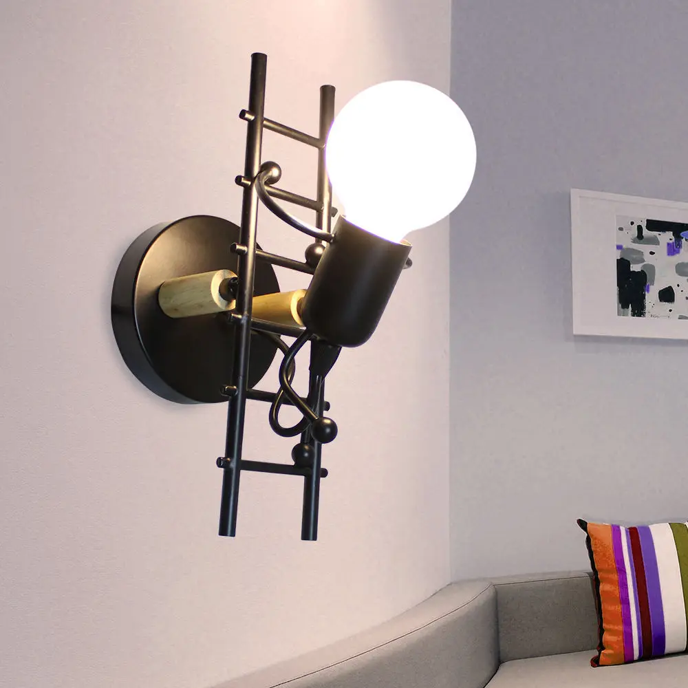 Creative Design Indoor Kid Climbing Wall Lamp Metal Painting E27 Bulb Sconce Light Modern Children Bedroom Decor Corridor Lustre