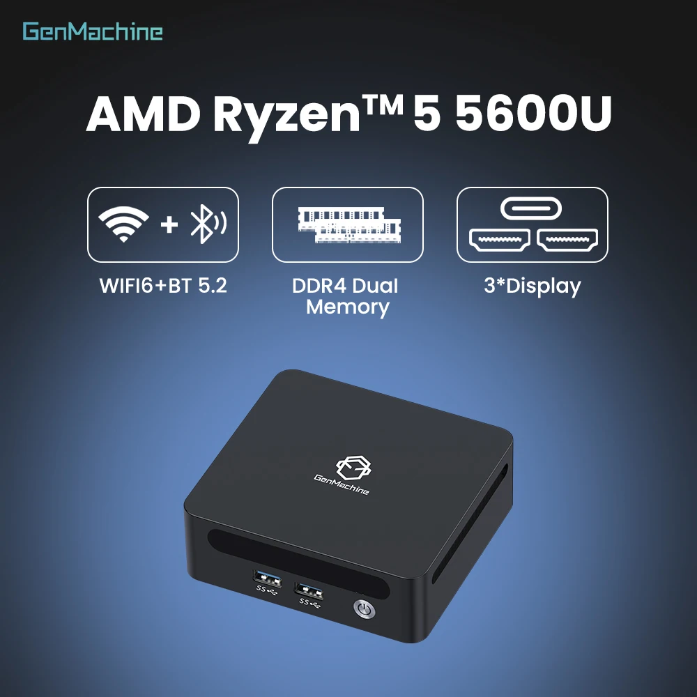 

Мини-ПК Gaming Genmachine AMD Ryzen 5 5600U Мини-ПК — 6C/12T, низкая мощность 15 Вт, графика Radeon, двойной M.2 NVMe, WiFi 6 — ультра