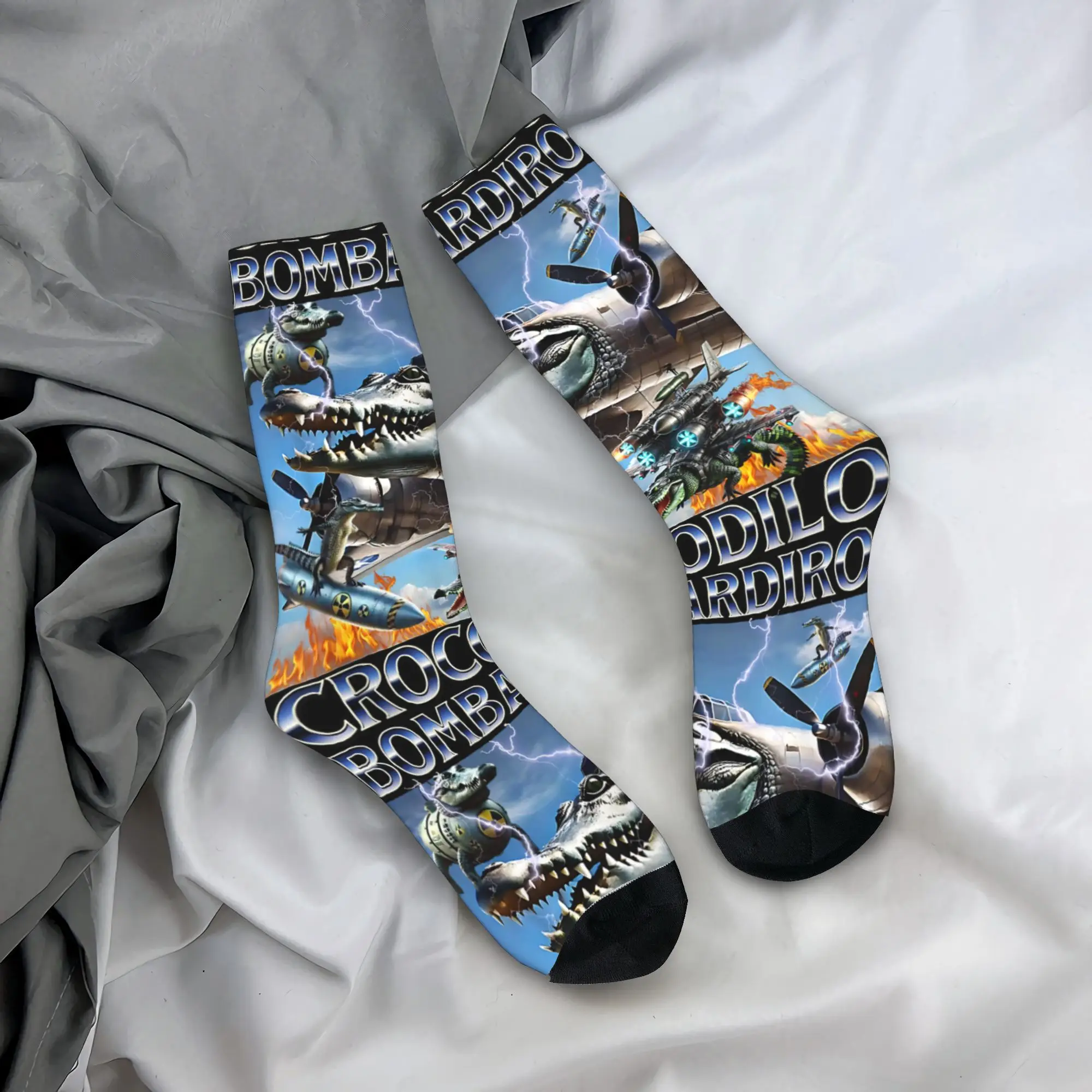 

Bombardiro Crocodilo Italian Brainrot Meme Stockings Vintage Socks Couple Breathable Socks Autumn Outdoor Anti-Slip Socks Gift