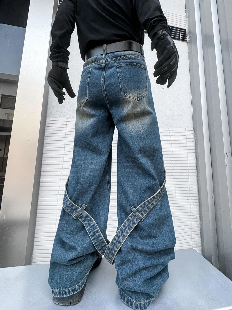 New Spring Fashion Trendy Male Jeans Youth Popularity Men's Wide-Leg Loose Comfortable Straight Trousers Solid Color Pants