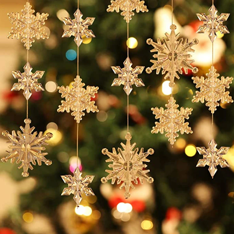 10Pcs Plastic Crystal Snowflake Ornament Acrylic Transparent Snowflake for Winter Home New Year Christmas Tree DIY Decoration