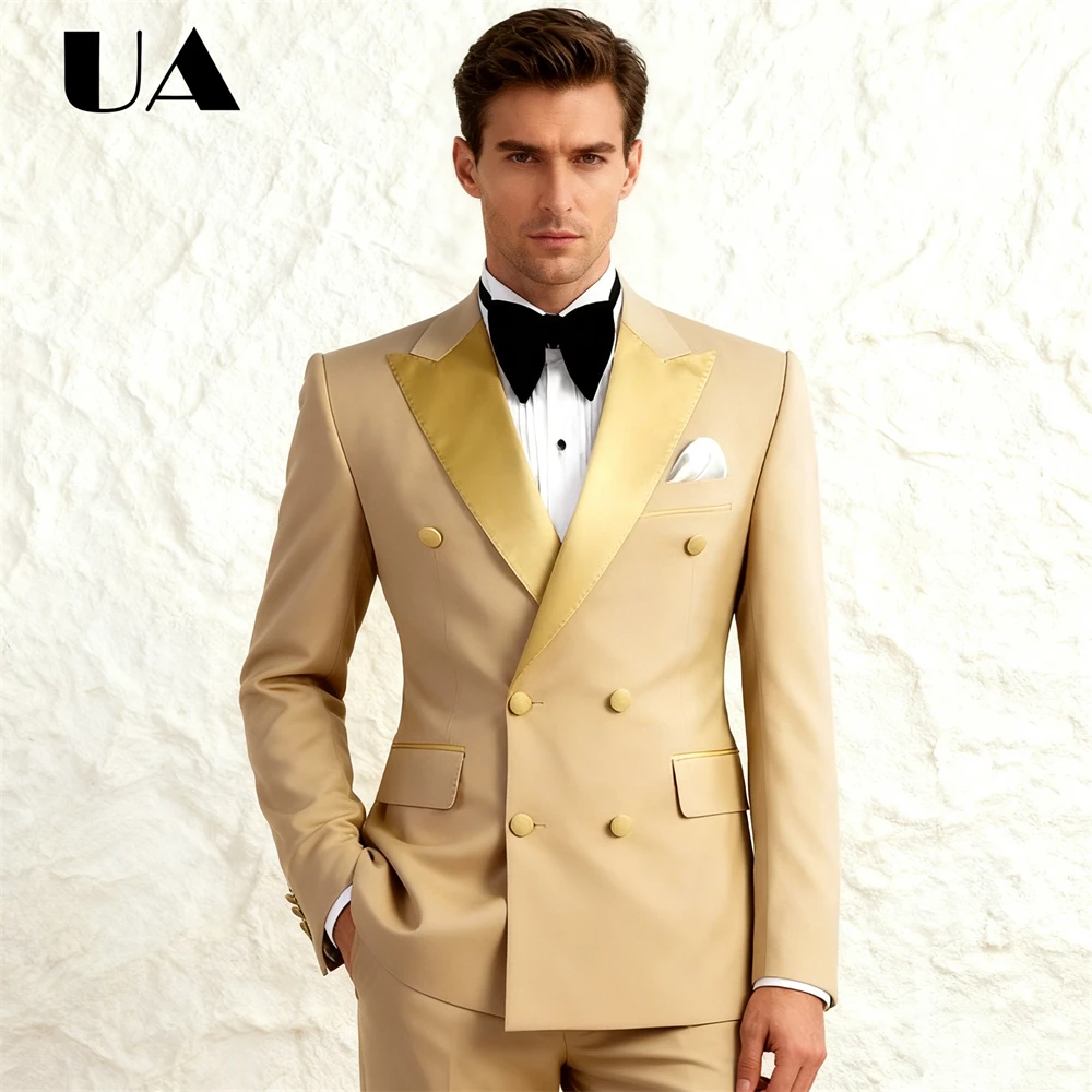 

ULBYANRY - Double Breasted Suit Set for Men, Tailored 2-piece Formal Suits (Jacket + Pants) Man XXS-7XL Big Man Business Outfit