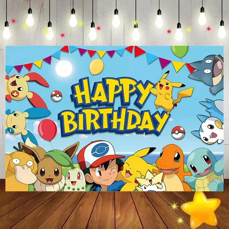 Pokemon Pikachu Hintergrunddekorationen für Kindergeburtstage, Cartoon-Dekoration, Fotohintergrund, Wanddekoration, Babyparty-Zubehör