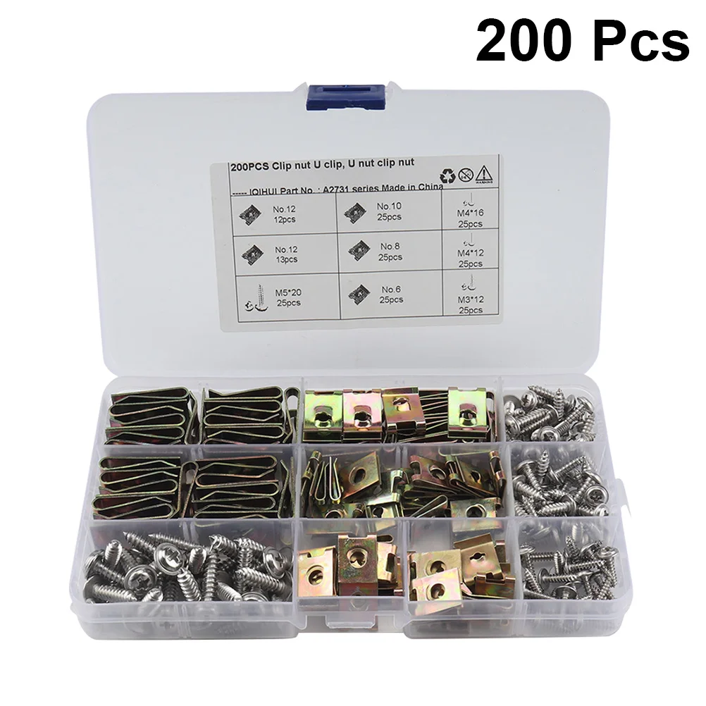 

480pcs U Nut Fastener Manganese Steel Spire U Clip For Car Trim Panel Bumper Wire Fixing Motorcycle Bodywork Chassis Parts