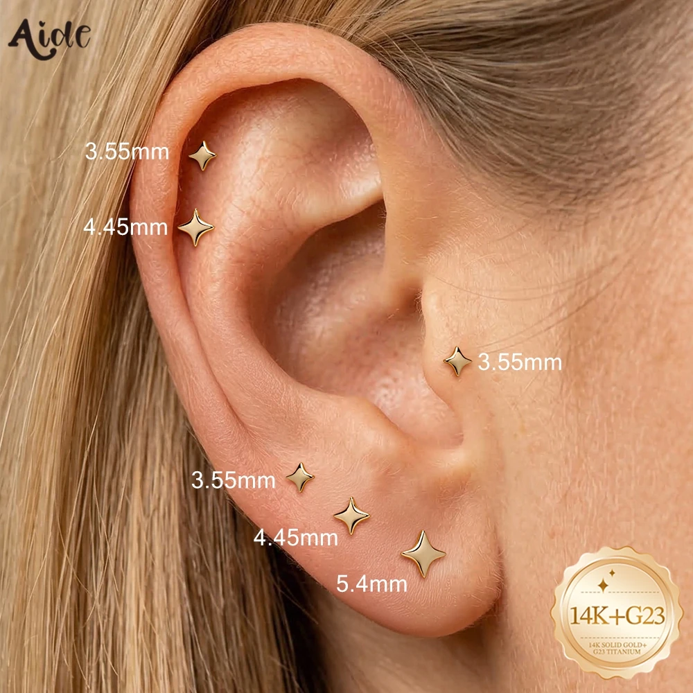 Aide 14K Soild Gold Implanted Grade Titanium Back  Studs Cartilage Multi-sized Helix Piercing Jewel Valentine's Day Gift For Her