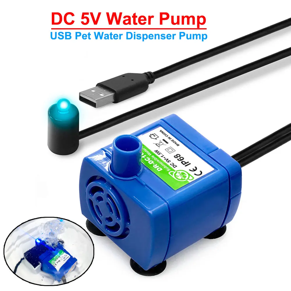 

DC 5V USB Water Pump Pet Water Dispenser Pump 1.5W For Cats Water Bowl Dog Water Dispenser Pet Accessories LED Light