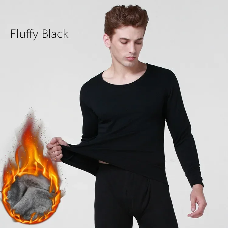 Winter 2 Piece Mens Underwear Set Plus Size Thick Cotton Fluffy Plush Thermal Long Johns Men Two Piece Set Long Sleeve Homewear