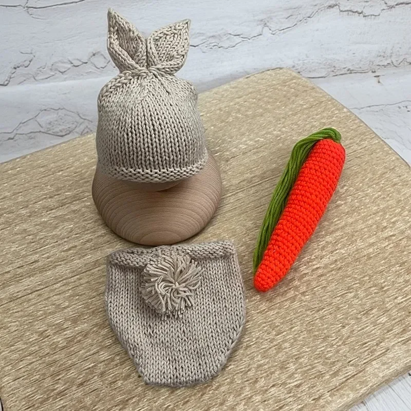 

Baby Shooting Costume Newborn Photography Outfits Props Baby Boy Girl Photo Knitting Pant Hat Radish Infant Photoshoot Clothes