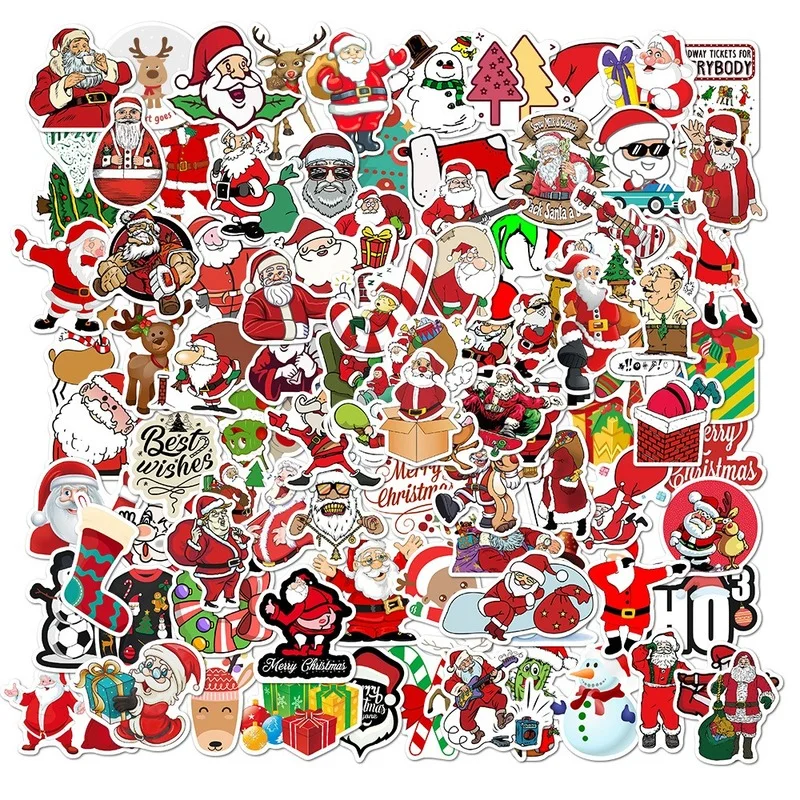 10/50/100Pcs Santa Claus Merry Christmas สติกเกอร์ Decor กีตาร์แล็ปท็อป Pad โทรศัพท์ตู้เย็นถ้วยสมุดภาพสเก็ตบอร์ดเด็กของขวัญ