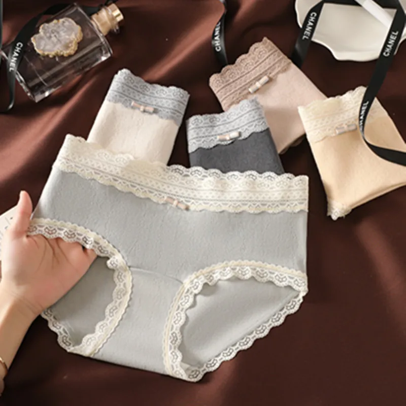 3 szt. Majtki damskie francuskie koronkowe majtki ze średnim stanem seksowna oddychająca bielizna z czystej bawełny miękkie wygodne figi Intimates