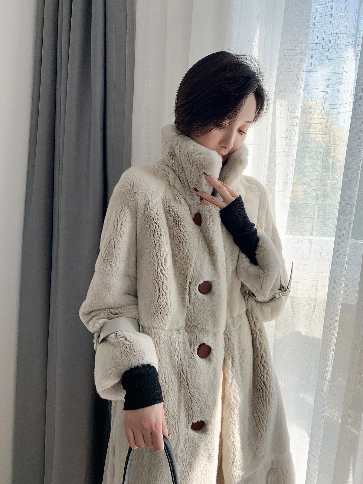 High Quality Real Rex Rabbit Fur Female Jacket Autumn Winter Long Oversized Women's Coats Warm Women's Clothing Casacos Zjt1670