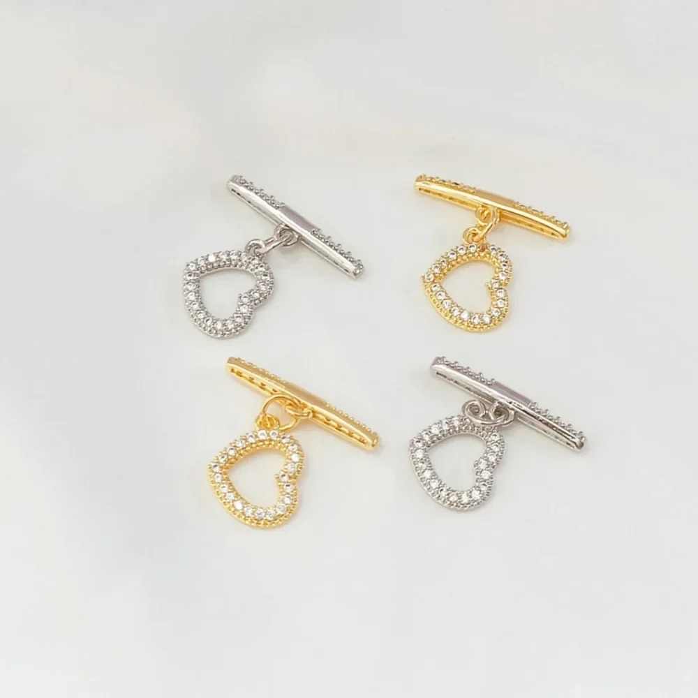 سوار من اللؤلؤ بمشبك OT على شكل قلب من الزركون المطلي بالذهب عيار 14 قيراط، مشبك توصيل سلسلة DIY رأس QQ