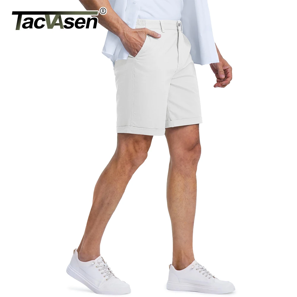 TACVASEN Men's Lightweight Flat Front Shorts 7" Inseam Elastic Waist Cotton Casual Workwear with 4 Pockets Summer Shorts for Men