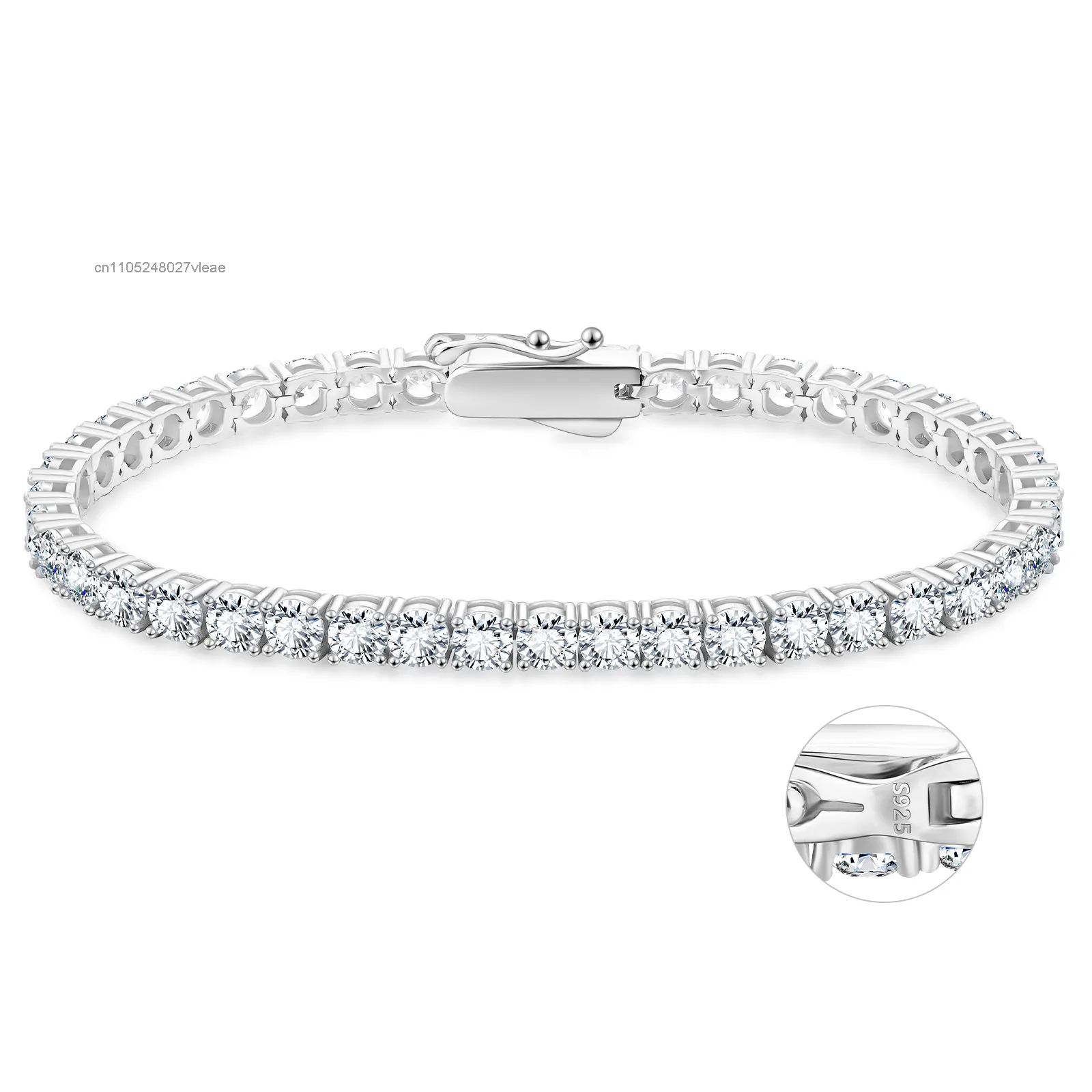 Moissanite S925 3MM 4MM 5MM Sparking Jewelry 925 Sterling Silver Wrist Chain 14K White Gold Plating Moissanite Zirconia