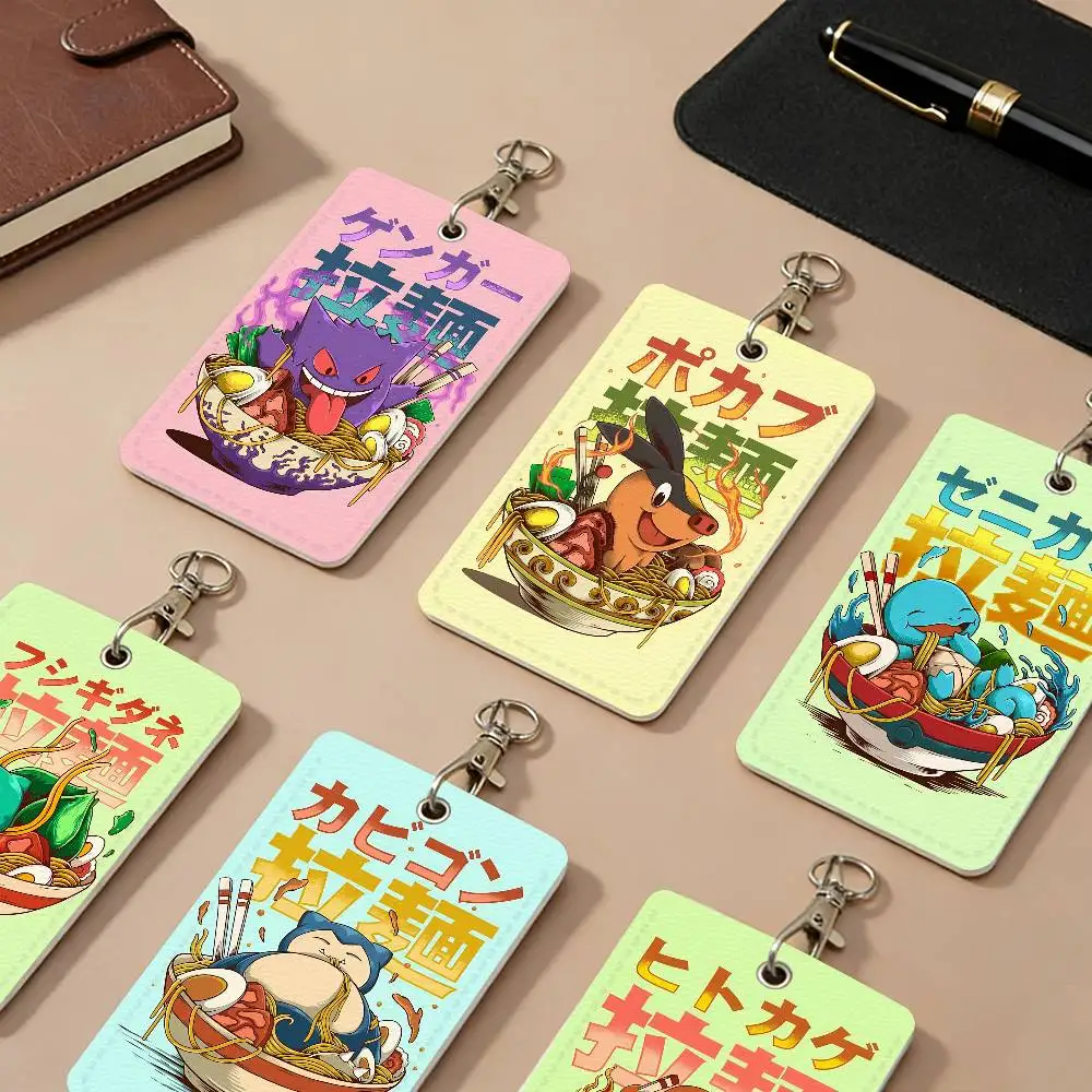 

Кожаные чехлы-картхолдеры из ПУ кожи с защитой от потери, с изображением персонажей аниме (E-Eating R-Ramen elves), для студенческих пропусков и ключей, с брелоком