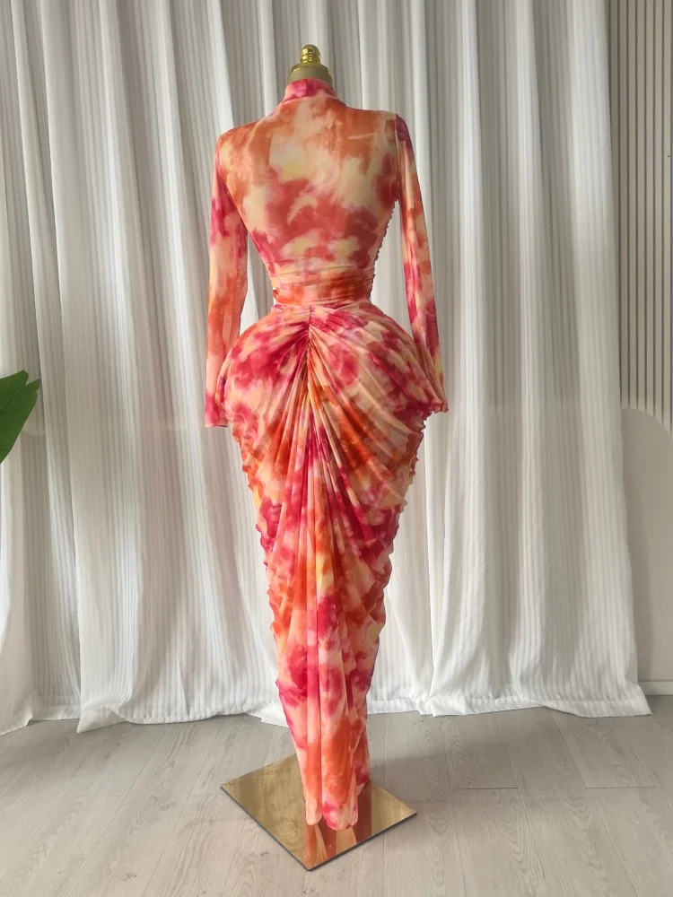 GLCMYAYA Tie Dye Printed Women Set Wrap Crop Top + Ruched Maxi Skirt 2026 Summer Beach Vacation Birthday Two Piece Set Outfits