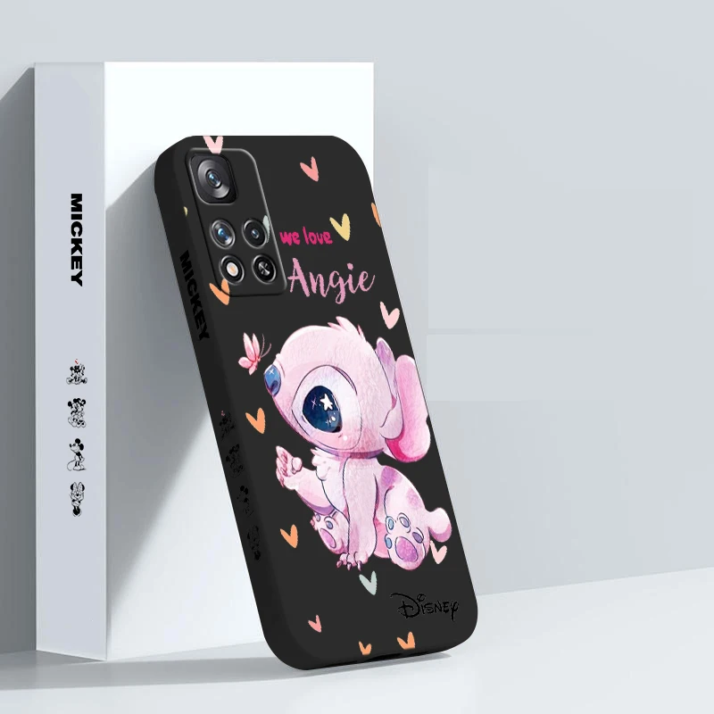 Disney Angie Stitch For Redmi Note 12 11T 11S 11E 10S 10T Pro Plus Lite Max Liquid Left Rope Phone Case