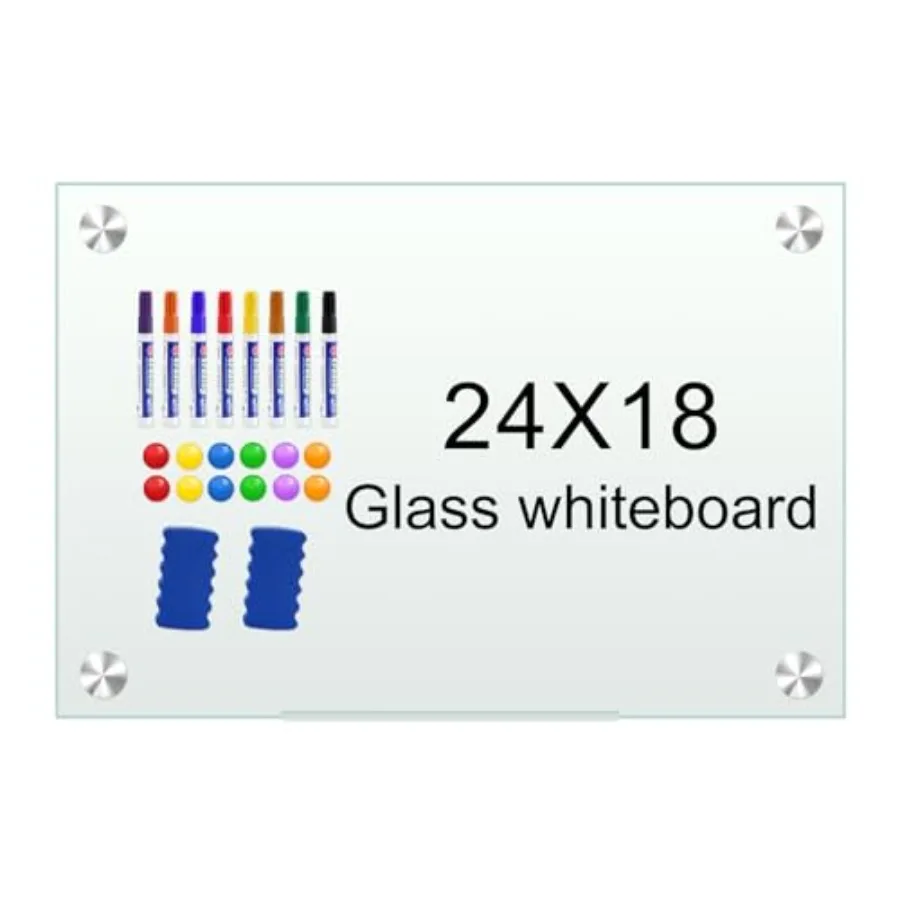 

White Board 24"x18" Magnet Dry Erase Boards Frameless Magnetic Glass Whiteboard for Wall Wall Mounted Whiteboard Includes 12 Ma