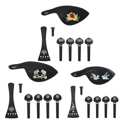 4/4-3/4 Violin 4-piece Set String Plate String Shaft Tail Pegs Cheek Rests Fine Patterns Ebony Colored Shells Violin Accessories