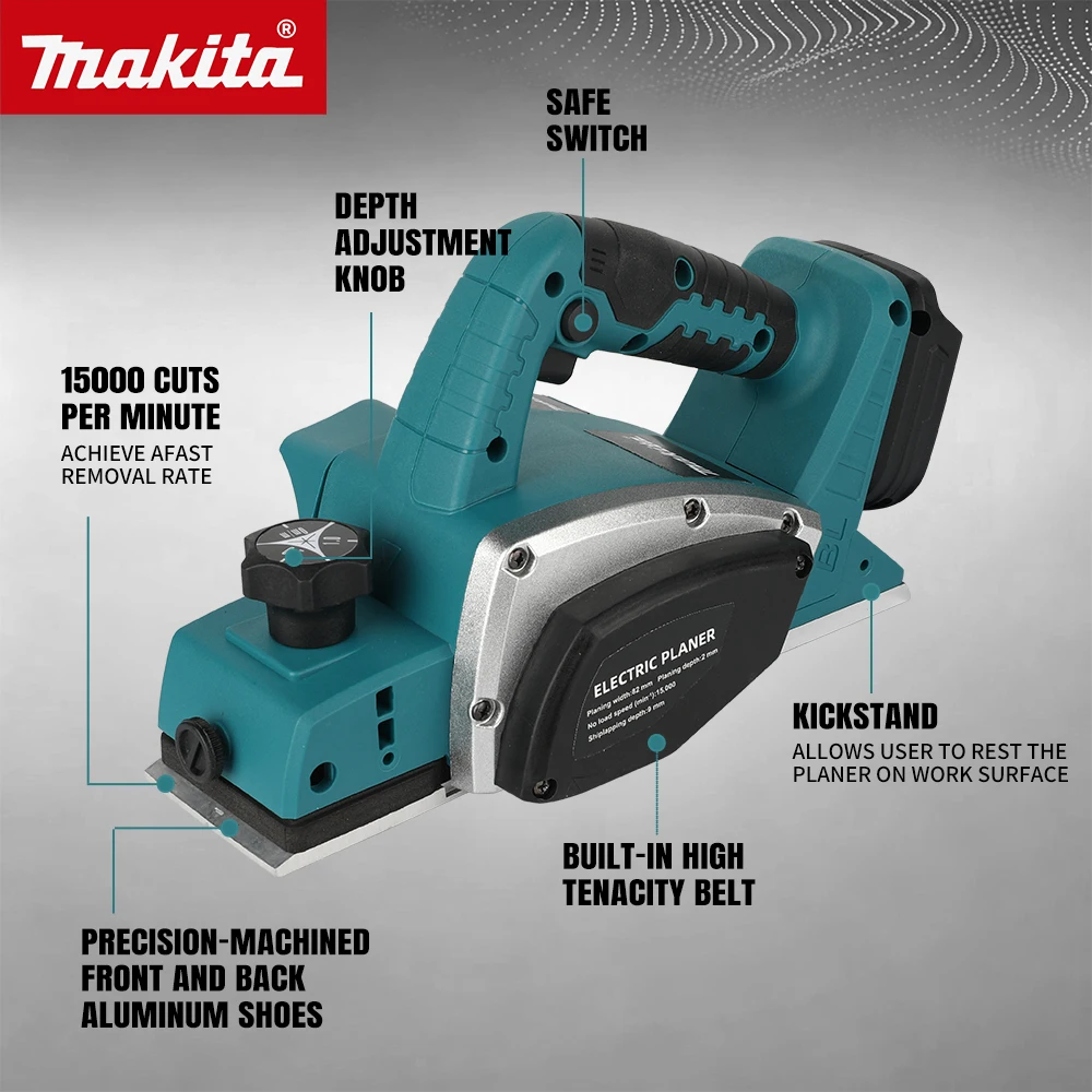 For Makita 18v Battery Pins, DKP180 Cordless Electric Planer 18V, 82mm Planing Width,15000RPM & Dust Collection Port