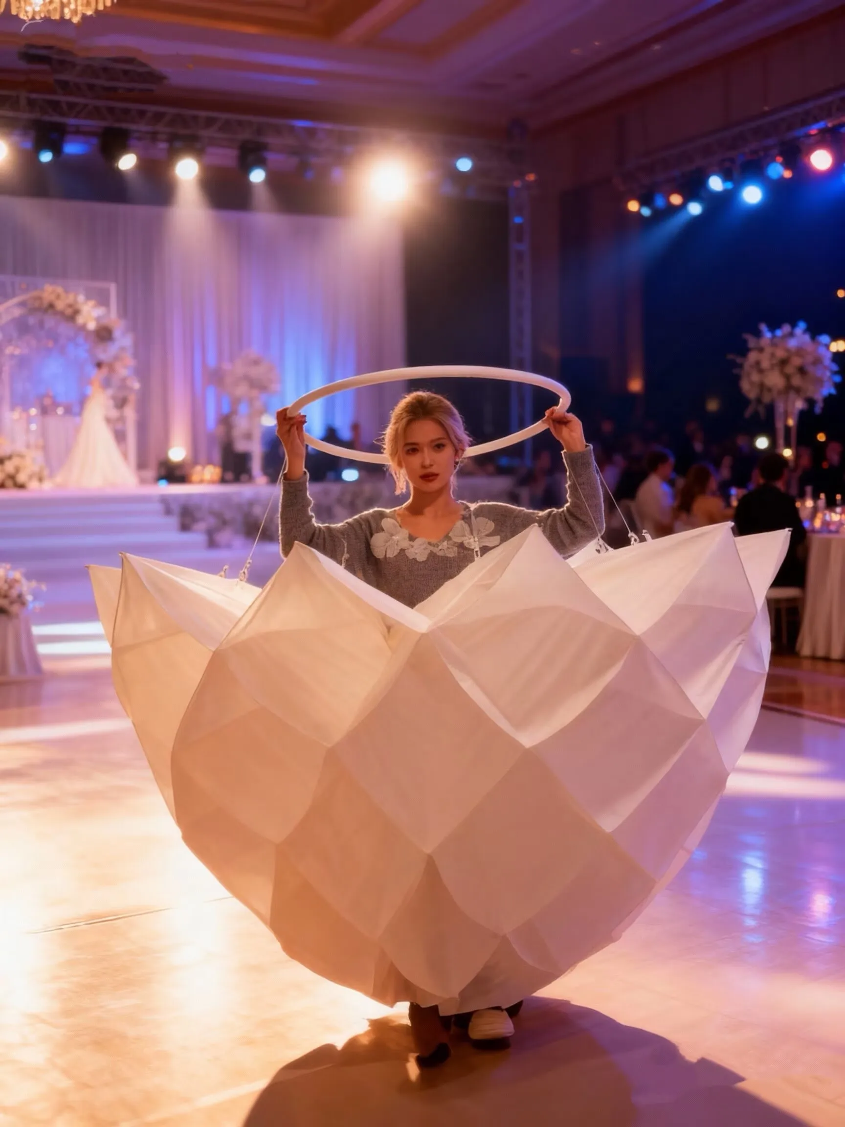 LED Luminated Umbrella Flower Costume - Rising and Blooming Interactive Prop for Theme Park Parade Float Performance