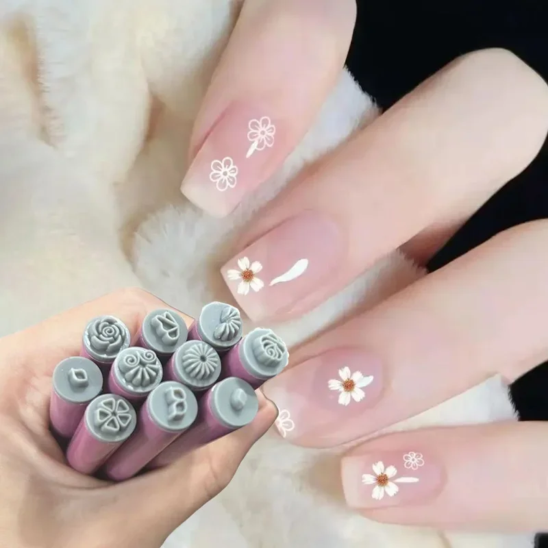 6/10PCS One Set New Nail Art Stamp Pen Set Flower Butterfly Pattern Nail Doodle Pen Nail Painting Stamp Pen Nail Art Tools