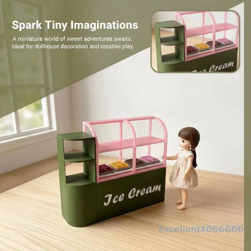 Collectible Miniature Ice Cream Counter Ornament 1:12 Scale Dollhouse Display Shelf for Diorama Scene Dollhouse Enthusiasts Gif