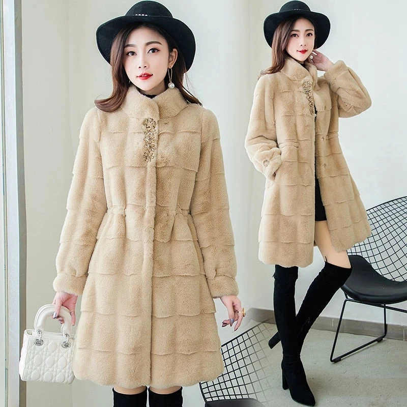 Women's High Quality  Faux Fur Coat Winter One Piece Of Fur Thick Imitation Mink Coat Ladies Cashmere Fur Jacket Long Overcoat