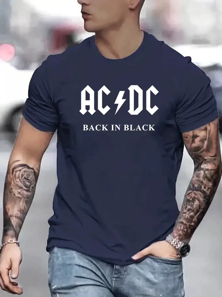 Sleeve T-shirt Tee Ac/dc Logo Mens Black Shirt Rock Band Official Classic Tee\'s Hip Hop Short Sleeve Round Sport T Shirt