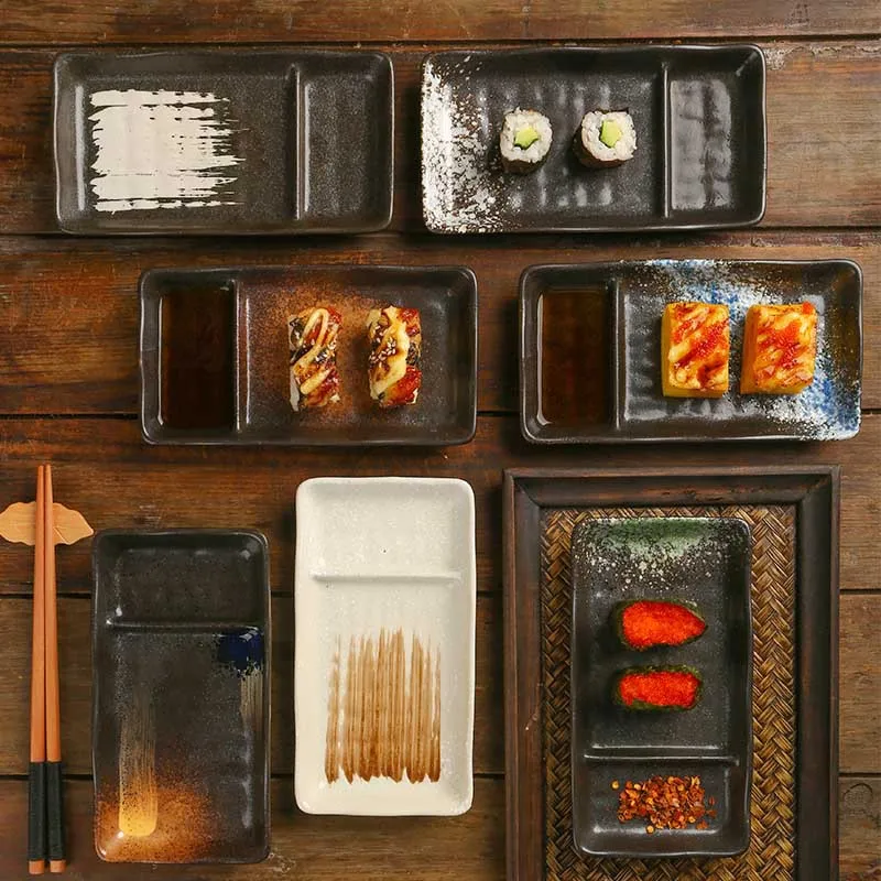 Ceramic Partition Plate Creative Household Use Vinegar Plate Double Plate Cake Sushi Dessert Snack Cold Dish