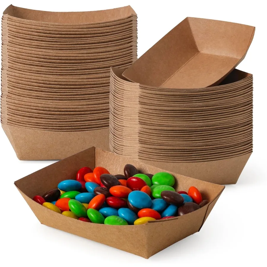 

1000 Pack 0.25 lb Paper Food Boats Heavy Duty Disposable Trays Kraft Brown for Parties Fairs Picnics Carnivals Holds Tacos Nach