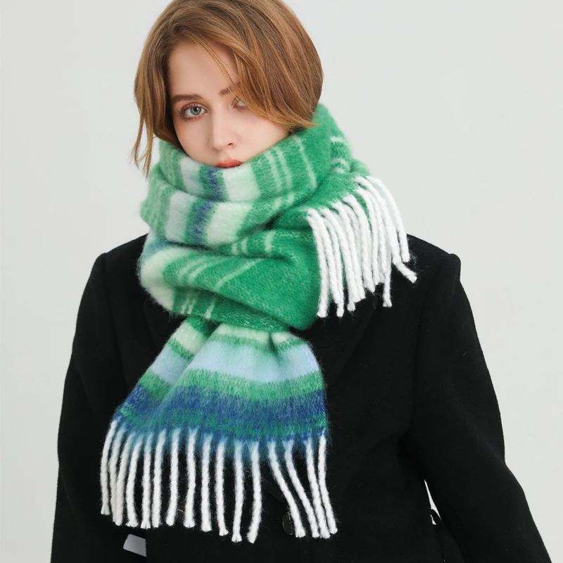 

ROXI | New Soft Tassel Winter Scarf Women Fashion Striped Colorful Imitation Cashmere Thermal Shawl