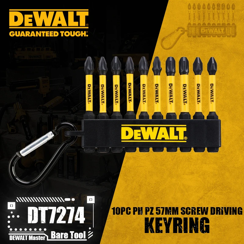 DEWALT DT7274 10PC Mixed PH/PZ 57MM FLEXTORQ Screw Driving Keyring Power Tool Accessories