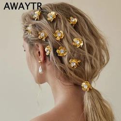 4 Pcs Korean Golden Flower Hairpin for Women Vintage Female Braid Rhinestones Barrettes Flowers Shape Hair Clip Hair Accessories