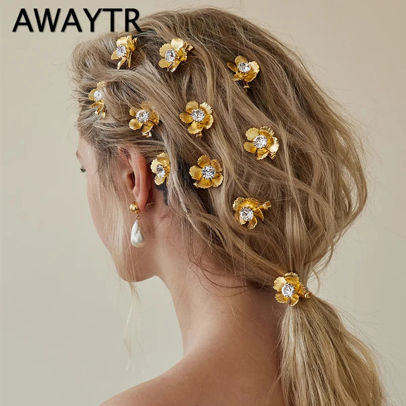 4 szt. Koreański złoty kwiat spinka do włosów dla kobiet w stylu Vintage kobieta warkocz dżetów Barrettes kwiaty kształt spinki do włosów akcesoria do włosów