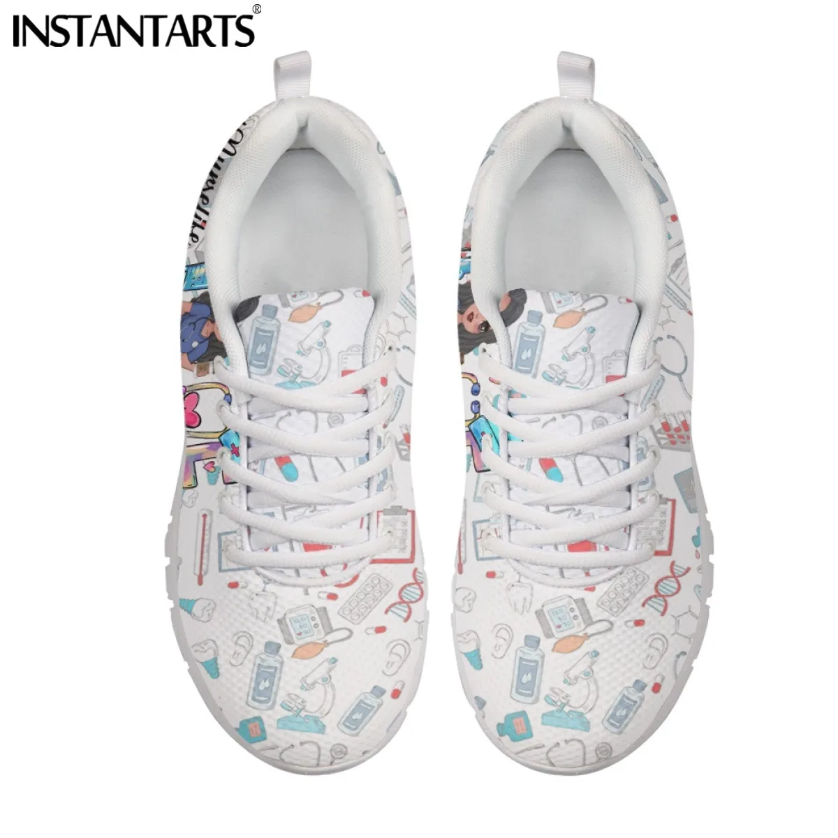 INSTANTARTS Cute Cartoon Nurse Shoes Paramedic Nursing Shoe for Women Female Running Sneakers Light Mesh Flats Girls Footwear