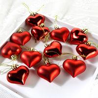 12/24Pcs Heart Shaped Hanging Ornaments Red Heart Baubles Plastic Pendant for Valentine's Day Wedding Xmas Anniversary Decor