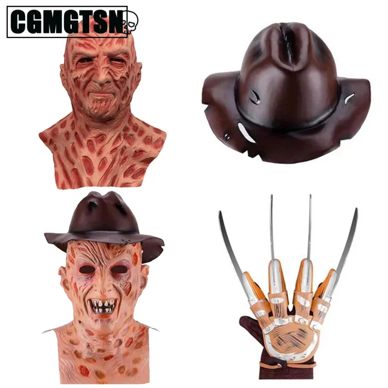 CGMGTSN Halloween Freddy Krueger Horror maska lateksowa impreza dla dorosłych kapelusz kostium na Halloween maska straszny karnawał rekwizyty do Cosplay