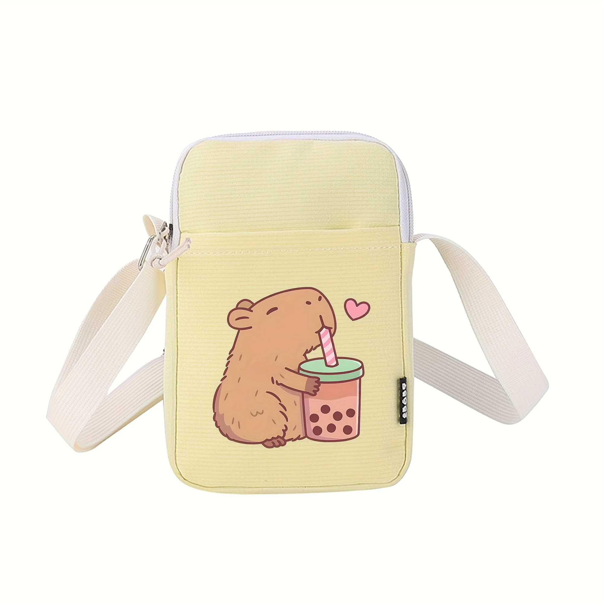 Kapibara Bubble Tea Pattern Mobile Phone Bag Coin Purse, Multifunctional Mini Zipper Crossbody Bag, Perfect Valentine's Day Gift