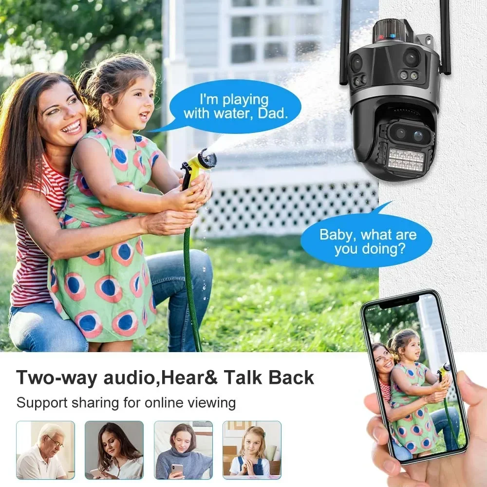 16MP WiFi Camera Outdoor 4-Screen 4-Lens IR Security CCTV Camera 8X Zoom Bluetooth Auto Tracking Video Surveillance CamerasICsee