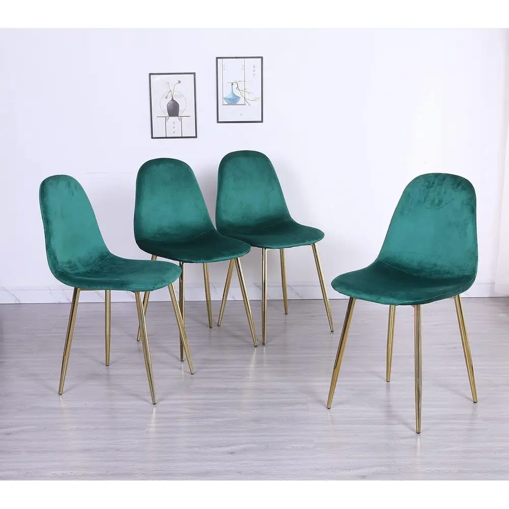 Velvet Dining Chairs Set o 4, ern Emerald Green Kitchen Chairs with Gold Chrome Legs, Upholstered Comortable Elegant Dine Room C