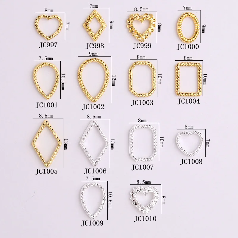 Alloy Jewelry Frame Twist Metal Ring Hollow Rhinestone Nail Charms Heart Shaped Gold Silver 3Dparts Art Decoration Accessories