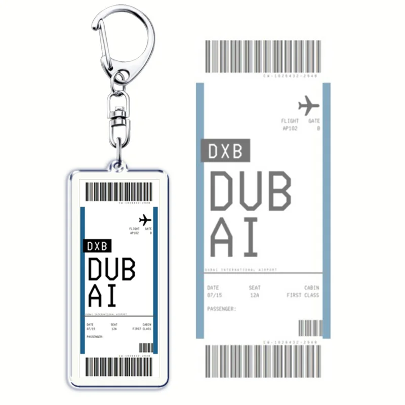 Classic Dubai City Travel Keychains Dxb Airport Tickets Key Chain Ring for Bag Hero Pendant Keyring Jewelry Fans Gifts