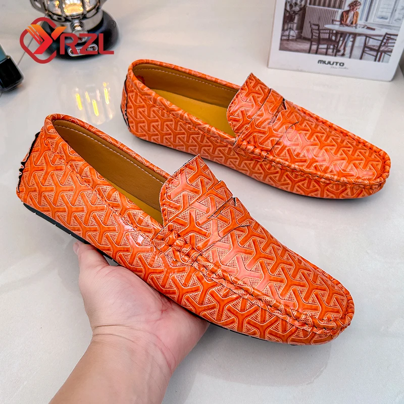 

YRZL Men Handmade Loafers Soft Moccasins High Quality Spring Autumn PU Leather Shoes Men Flat Driving Loafers for Men Size 48