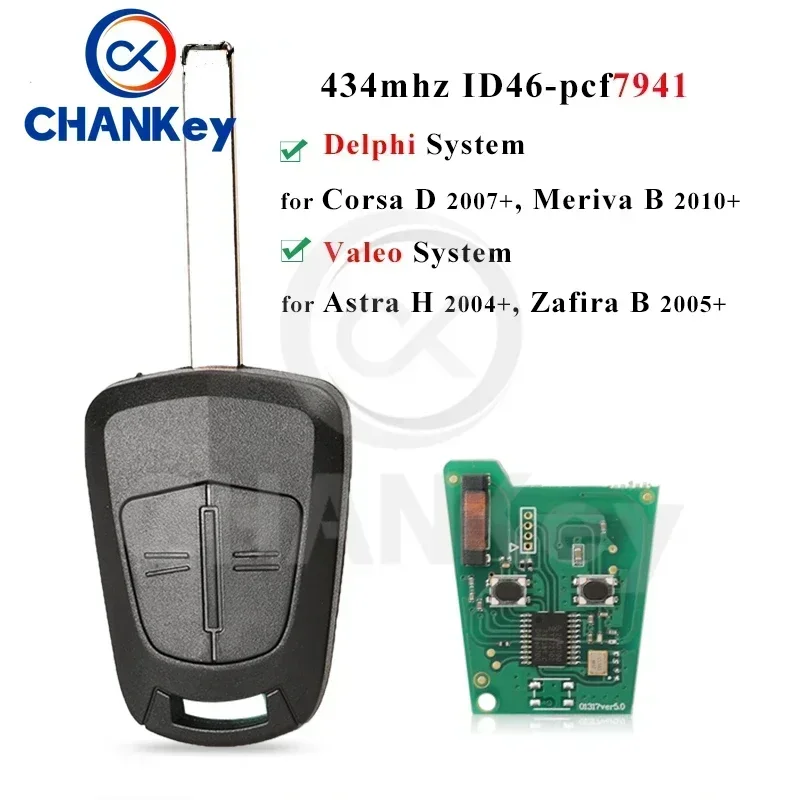 CHANKey 433Mhz ID46-pcf7941 مفتاح السيارة عن بعد لأوبل / فوكسهول أسترا H 2004-2009 زافيرا B 2005-2013 كورسا D 2007-2012 ميريفا
