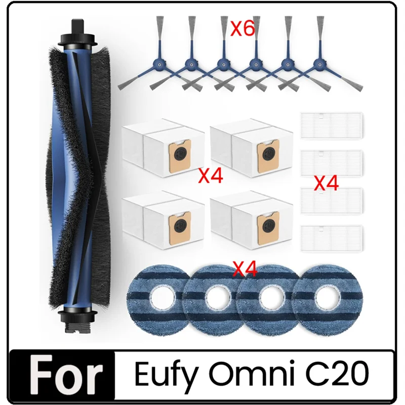 A44F-19PCS Main Brush Side Brush Hepa Filter Dust Bag Mop Cloth For Eufy Omni C20 Robot Vacuum Cleaner Accessories
