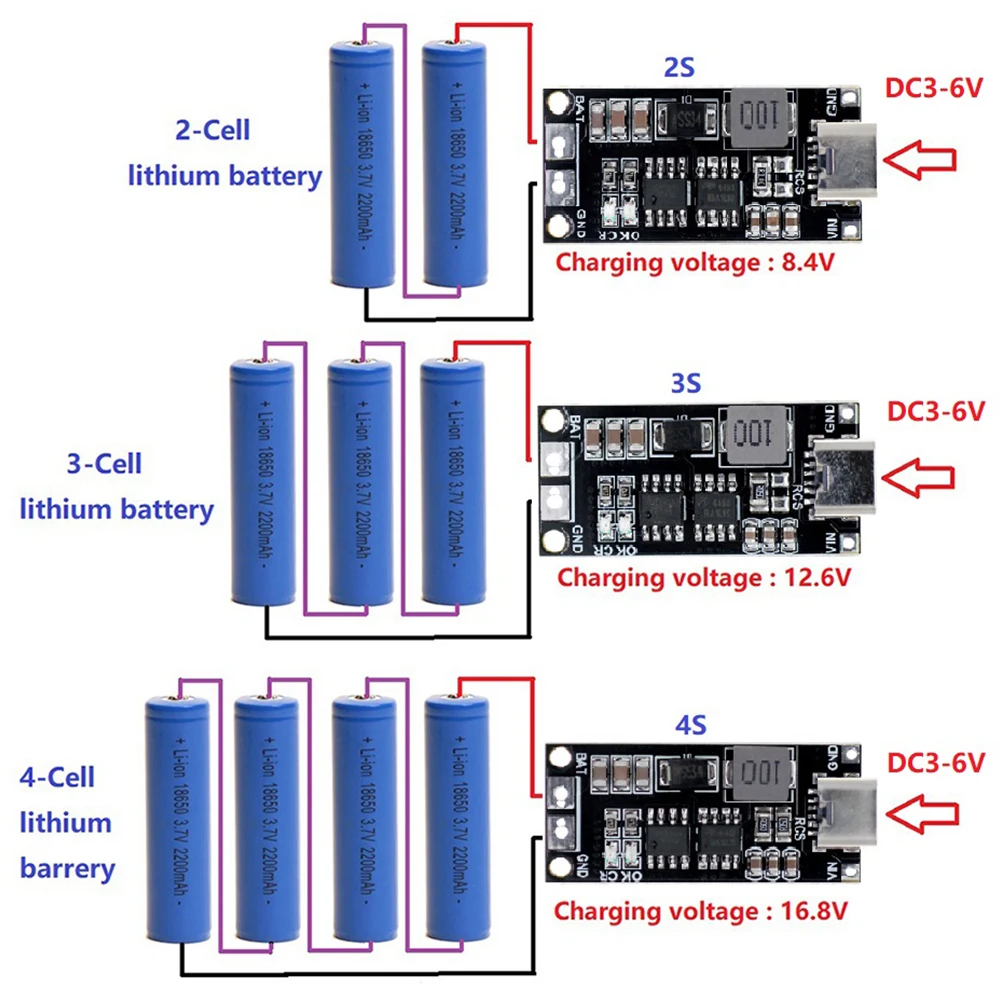 18650 Lithium batterie 2s 3s 4s Typ C bis 8,4 V 12,6 V 16,8 V Lade-Boost-Modul Step-up Boost Lipo Polymer Li-Ionen-Ladegerät/4a