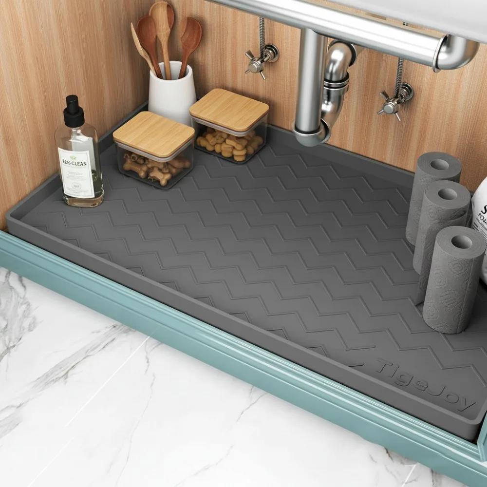 

40x22 Inch Under Sink Mat Waterproof Silicone Cabinet Liner Leak-Proof Protector Kitchen Bathroom Organizer Tray