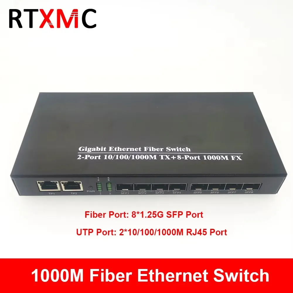 8SFP&2UTP Gigabit Ethernet switch Ethernet Fiber Optical Media Converter 8*SFP and 2*RJ45 Port 10/100/1000M & 8*Port 1.25G SFP view 3