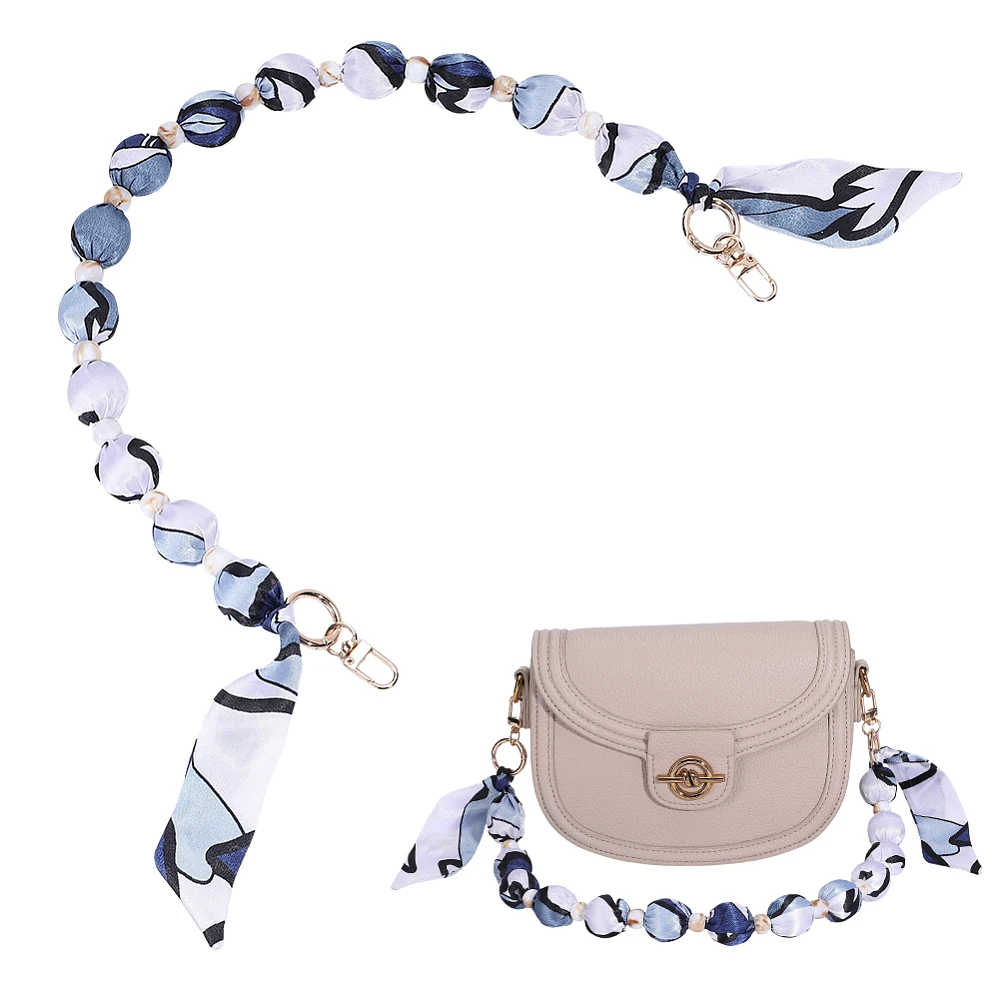 1Pc Cloth Phone Hand Strap Chains with Metal Swivel Clasps and Plastic Beads Round Golden Marine Blue 687mm